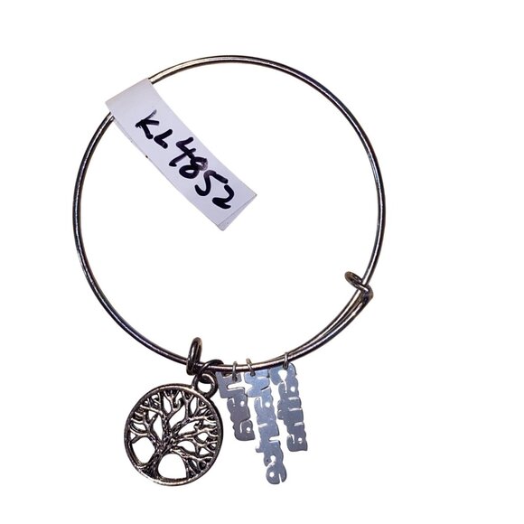 Silver Bangle Bracelet With Family Tree & Name Charms - Picture 4 of 4